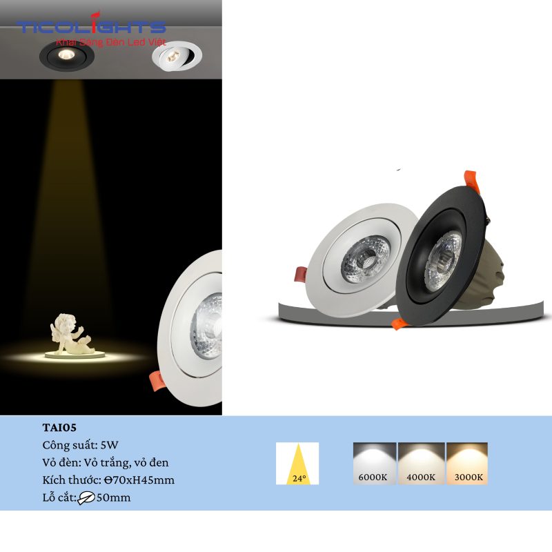 ĐÈN ÂM TRẦN SPOTLIGHT TICOLIGHTS TAI5-5W 1 ĐÈN ÂM TRẦN SPOTLIGHT TICOLIGHTS TAI5-5W