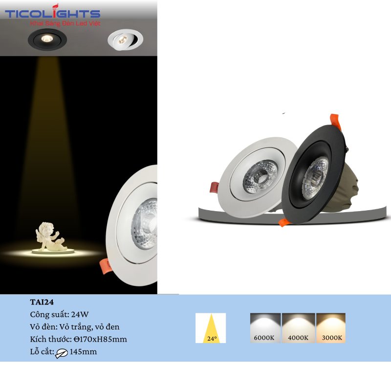 ĐÈN ÂM TRẦN SPOTLIGHT TICOLIGHTS TAI24-24W 1 ĐÈN ÂM TRẦN SPOTLIGHT TICOLIGHTS TAI24-24W