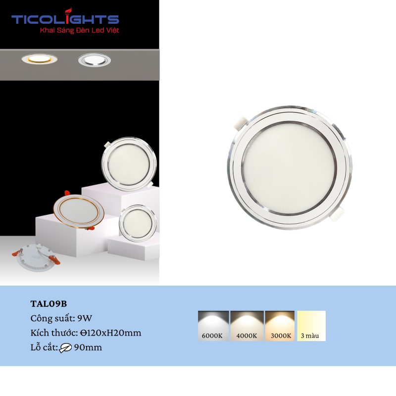 ĐÈN SIÊU MỎNG VIỀN BẠC TICOLIGHTS TAL9B-9W 1 ĐÈN SIÊU MỎNG VIỀN BẠC TICOLIGHTS TAL9B-9W