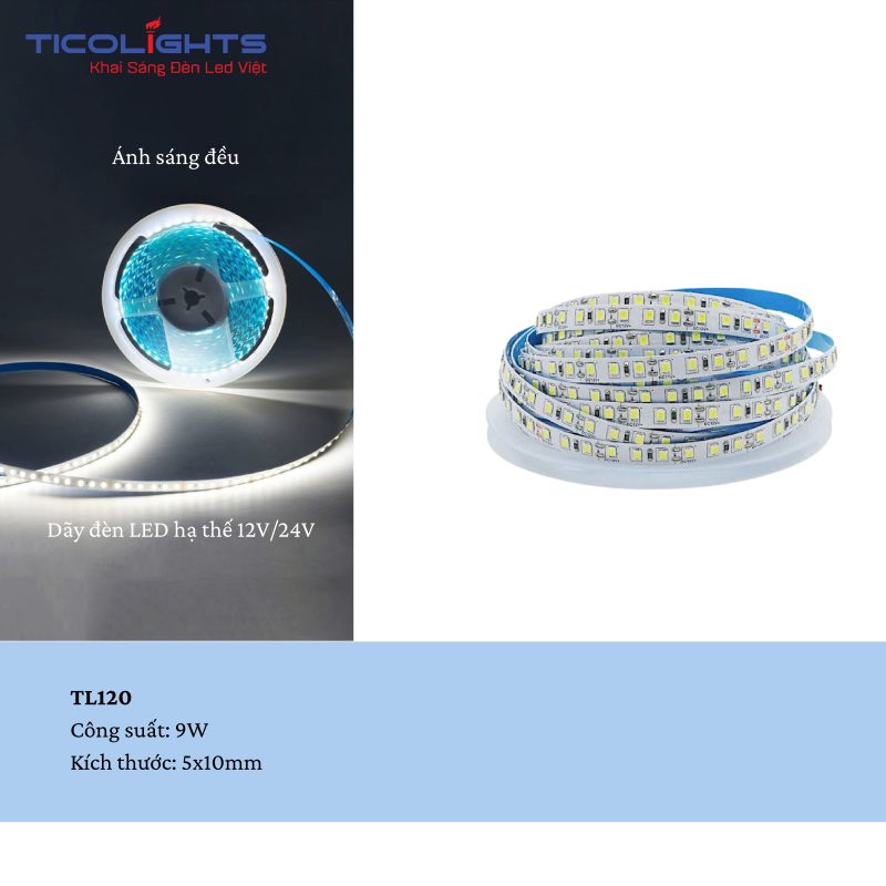 Led dây Ticolights 12V - Là sản phẩm đèn chiếu sáng nội thất cho trung tâm thương mại, nhà phố, biệt thự, ngoài trời ... đang được yêu thích nhất hiện nay. Ngoài tác dụng chiếu sáng thì các mẫu led dây Ticolights còn giúp tạo ra một không gian sang trọng, ấn tượng, đẳng cấp, thể hiện gu thẩm mỹ cho chủ cửa hàng. Sử dụng điện áp 12V DC và có thể uốn cong Vậy những ưu điểm nổi bật của led dây Ticolights này là gì?  Thiết kế đa dạng: Các mẫu led dây Ticolights  được thiết kế với đa dạng mẫu mã, kiểu dáng từ đơn giản tới cao cấp, từ cổ điển tới hiện đại, phù hợp với nhiều không gian khác nhau như phòng khách, phòng ngủ, hội nghị,...Người tiêu dùng có thể dễ dàng lựa chọn được một sản phẩm ưng ý. Sử dụng chất liệu tinh tế: Đèn âm trần sử dụng chất liệu cao cấp như: hợp kim nhôm, mika PMMA ,…Với mỗi loại chất liệu có vẻ đẹp và ý nghĩa riêng. Đèn Led tiết kiệm điện năng:  Nhờ việc ứng dụng công nghệ chiếu sáng đèn led hiện đại nên đây là loại đèn tiết kiệm điện năng khi sử dụng lên tới 70% so với đèn sợi đốt và có độ bền lên tới 40.000 giờ.